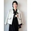 Cardigan corto elegante de otoño para mujer, estilo lady, con botones y bolsillos de contraste, al por mayor transfronterizo