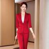 Overol casual de dos piezas de primavera y verano para traje pequeño para mujer, pantalón de traje de satén de ácido acético de manga corta de alto estilo