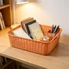 Caja de almacenamiento tipo mimbre, cesta de mimbre para almacenar artículos varios de cocina y baño, cesta de mimbre de escritorio multifuncional apilable