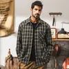 Camisa a cuadros tejida en color de alta densidad estilo retro americano para hombre, de manga larga, marca de tendencia de otoño, camisa de trabajo holgada de alta resistencia para hombre