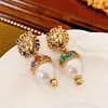 Pendientes Vintage de Cabeza de León con Tachuelas de Diamante y Perlas, Pendientes de Botón de Lujo Ligero de Gama Alta, Pendientes Retro de Nicho Exagerados