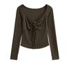 Ds25121-25 Nova Camiseta de Manga Longa Estilo Coreano Outono Estilo Menina Estilo Puro Desejo Sexy Decote V Alça Multi-Uso Gola Alta