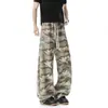 Pantalones de chándal retro americanos con camuflaje y dobladillo curvo para hombre, finos de otoño, hiphop, de longitud completa, pierna ancha, pantalones casuales deportivos