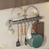 Ganchos de Cozinha, Barras de Pendurar sem Furos, Prateleiras de Armazenamento Multifuncionais Domésticas, Suportes para Espátula e Colher, Armazenamento de Aço Carbono Montado na Parede