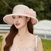Novo Chapéu de Sol de Organza Estilo Hepburn para Mulheres, Circunferência da Cabeça Grande, Plissado, Elegante, Emagrecimento Facial, Chapéu de Mãe, Chapéu de Pescador Floral