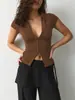Wish Sitio Independiente Moda Femenina Europea y Americana Camisa Polo Sexy Ajustada para Mujer, Camiseta de Manga Corta de Gama Alta de Verano, Top Corto