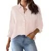 Camisa de Rayas Botonada para Mujer Transfronteriza de Amazon Europea y Americana 2025 Primavera y Verano Clásica Cuello Camisero Manga Larga Top para Mujer
