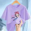 2527 # Camiseta de Manga Curta para Meninas Verão Algodão Puro 2025 Novas Roupas de Verão para Meninas Roupas da Moda para Crianças de Meia-Idade e Grandes Tops de Meia-Manga