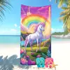 Toalla de Playa de Venta Caliente Transfronteriza para Vacaciones en la Costa, Toalla de Microfibra, Absorbente de Agua, Divertido Dibujo Animado de Unicornio, Toalla de Baño para Niños