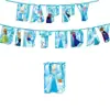 Decorações de Festa de Aniversário Temáticas de Frozen para Rostos Grandes: Pratos de Papel de Desenho Animado, Copos de Papel, Guardanapos de Papel, Toalha de Mesa, Velas de Bolo e Faixas