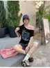 2026 Verano Nuevo Estilo Coreano de Moda Camisa Base Estampada Versátil Ajuste Delgado Top Casual Camiseta de Manga Corta Adelgazante para Mujer