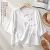 Ropa abotonada estilo chino, camisa de cuello diagonal bordada estilo nacional, nuevo modelo de verano 2026, top étnico artístico casual holgado