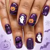 Uñas Vestibles Moradas de Halloween Calabaza Fantasma Murciélago Araña Cuadradas Cortas Uñas Postizas Removibles Pegatinas de Arte para Uñas En Stock