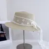 Sombrero de Ala Plana Elegante con Lazo de Encaje para Mujer, Sombrero de Paja Versátil y Elegante para el Verano con Protección Solar, Elegante Sombrero de Sol