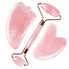 Set de Herramientas de Belleza Rodillo de Jade de Cuarzo Rosa Natural Transfronterizo para Masaje Gua Sha de Cuerpo Completo, Masaje Facial y Herramienta de Gua Sha para la Espalda