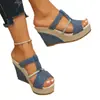 Sandálias de Plataforma com Salto Anabela Transfronteiriças para Mulheres, Novo Estilo de Verão, Sandálias Europeias e Americanas com Salto Anabela e Bico Afilado, Sapatos Casuais Impermeáveis de Plataforma