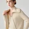 Nuevo cárdigan de cachemir suave y amigable con la piel para mujer, con solapa grande, diseño de canalé vertical, cremallera bidireccional, top moderno y versátil