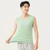 Camiseta sin mangas de cuello en V para hombre Verano Nuevo Seda de hielo Tirantes anchos Chaleco 180g Mejorado Transpirable de secado rápido Chaleco base