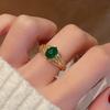 Exquisito y de Alta Gama Lujo Ligero Europeo y Americano Retro Industria Pesada Esmeralda Anillo Abierto Diseño Nicho Anillo de Zirconia Diamante Completo