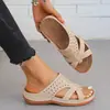 Pantuflas de cuña europeas y americanas Verano 2025 Punta redonda Suela gruesa Moda Casual Calzado exterior Sandalias de una tira para mujer Calzado exterior