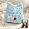 Chapéu de Gato Estilo Coreano Fofo Chapéu de Lã para Mulheres Outono Inverno Chapéu Frio Proteção Térmica para Orelhas Chapéu de Tricô Faz o Rosto Parecer Menor Versátil Estudante