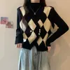 Colete Tricô Diamante Estiloso Maillard Outono/Inverno 2026 para Mulheres, Tamanho Grande, Top Colete Cardigan Camada