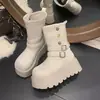Botas Martin de plataforma estilo británico color crema para mujer, nueva colección de otoño 2026, diseñadas para mujeres petite para añadir altura, botas de nieve cortas