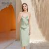 Bata de Noche de Seda Transfronteriza de Comercio Exterior para Mujer, de Gama Alta para Verano, de Longitud Media, 100% Seda de Morera, Sexy, Ajustada, Camisola