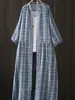 Vestido de Gaze Dupla Solto Plus Size com Gola Alta 2026, Cardigan Solto Estilo Floresta Vestido Xadrez de Manga Longa, Estilo Artístico