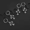 Pendientes de aro con colgante de cruz de diamante negro en forma de corazón de alta gama, clips para orejas, unisex, pendientes oscuros, tachuelas, stock de fábrica