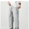 Pantalones vaqueros finos de verano 2023 para hombre, marca de moda, estilo americano, holgados, rectos, informales, de pierna ancha y largos