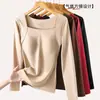 Capa base ligera cepillada para mujer para otoño e invierno, con copas de sujetador integradas, no necesita usar sujetador, ultradelgada y sin costuras, escote cuadrado, ropa interior que realza la piel