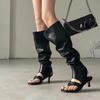 2026 Nuevo Estilo de Verano Comercio Exterior Botas Altas de Tacón Alto con Punta de Tira y Pantorrilla Ancha, Botas Largas Apiladas, Sandalias Finas de Tacón Alto, Botas Largas Huecas