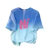 Camiseta de Verano con Degradado para Niñas, Manga Corta Infantil, Nueva Estampada Holgada Estilo Coreano Versátil Moderna para Niños Mayores