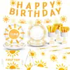 Fiesta de Cumpleaños del Sol Primer Cumpleaños Infantil Bandeja de Papel Decorativa Vaso de Papel para Servilletas Juego de Vajilla para Fiesta Infantil