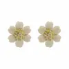 Pendientes de Esmalte Coloridos con Forma de Flor, Estilo Dulce y Fresco para Fiestas, con Diamantes y Perlas, Pendientes de Pétalos de Lujo Ligero y de Alta Gama para Mujer