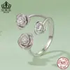 Anel Aberto Romântico Rosa Original Aiful Prata Esterlina S925 Anel de Flor Ajustável Joia