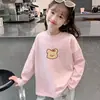 Camiseta Infantil de Manga Longa, Nova Roupa de Primavera, Camiseta Básica Branca para Meninas, Algodão Puro, Roupa de Baixo Soltinha para Crianças de Meia-Idade e Grandes, Top com Gola Redonda