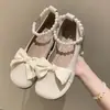 Zapatos Mary Jane Franceses para Mujer 2025 Verano Nuevo Lazo Dulce Suela Gruesa Tacón Grueso Perlas con Falda Zapatos Pequeños de Cuero