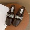 Chinelos Meio Baotou Internos Elevados Femininos para Uso Externo Novo Primavera e Verão Novo Sapatos Mary Jane de Salto Cunha de Fada Francesa de Sola Grossa