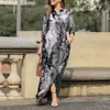 Vestido informal de vacaciones para mujer, de manga larga, con solapa y estampado floral, de algodón, con botones y camisa larga
