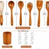 Espátula Pequeña de Madera de Acacia, Espátula de Madera para Sartén Antiadherente, Cuchara Sopera de Madera con Mango Largo, Cuchara Pequeña de Madera para Arroz, Juego de Espumadera para Fideos de Madera de Teca