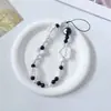 Cadena para Teléfono Móvil de Acrílico Blanca y Negra con Diseño de Corazón, Llavero para Funda de Teléfono Móvil, Colgante DIY, Correa para Teléfono Móvil para Mujeres