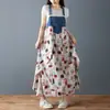 Vestido de Suspensório de Meio Comprimento com Babados, Solto, Chiffon Estampado e Design em Jeans - Novo Estilo de Verão 2026