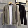 Cardigan Suéter Casual Masculino Gola V Manga Longa 2026 Novo Cor Sólida Primavera Tendência Malha Solta Moda