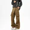 Calças Cargo Masculinas Estilo Americano Tendência Caimento Solto Perna Reta High Street Multibolsos Casuais Longas