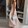 Comércio Exterior Europeu e Americano Roupas Femininas Verão Novo Estilo Sexy e Elegante Banquete Tomara-que-caia Vestido Longo Colorido Estampado Vestido