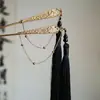 Set de Accesorios para el Cabello Estilo Chino Tradicional, Corona de Cabello Estilo Antiguo, Pasador de Aleación Negro Elegante con Borla Larga
