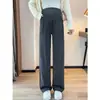 Calça de maternidade, calça pantalona, novo estilo primavera/outono 2026, modelagem solta, calça casual de perna reta, forrada com fleece e espessa, com design de suporte para a barriga