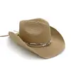 Estilo Étnico Cinto Clássico Chapéu de Palha Cowboy para Mulheres e Homens Chapéu de Sol de Verão Aba Enrolada Chapéu de Sol de Palha Cowboy Ocidental